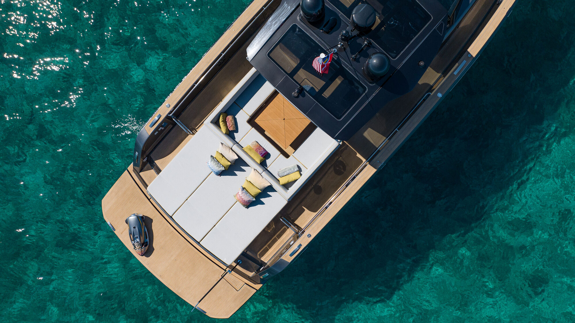 Aerial view of a luxury day boat in Mallorca waters